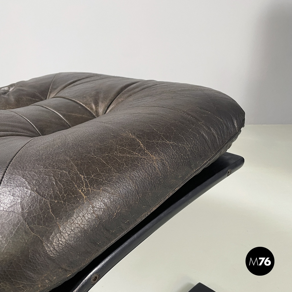 Italian modern Dark brown leather Reclining armchairs and pouf by De Sede, 1970s