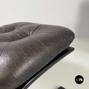 Italian modern Dark brown leather Reclining armchairs and pouf by De Sede, 1970s