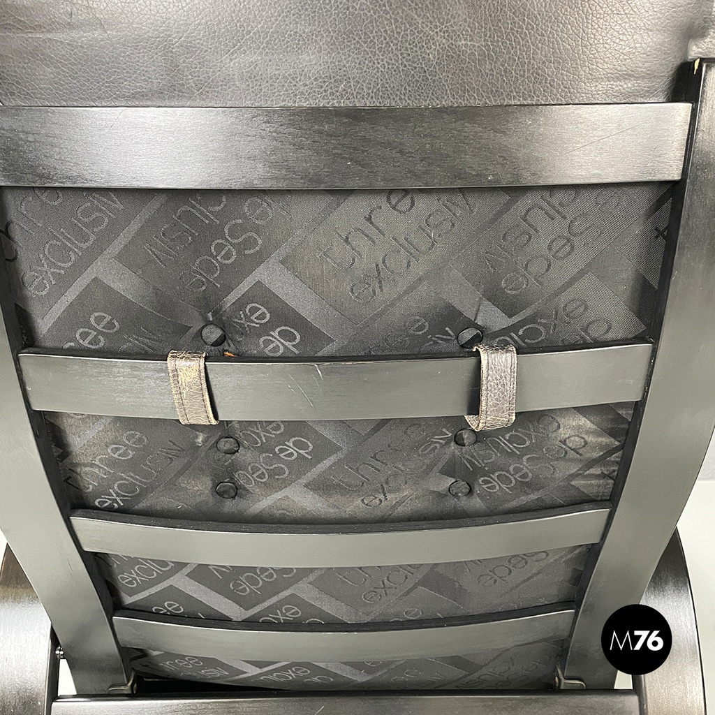 Italian modern Dark brown leather Reclining armchairs and pouf by De Sede, 1970s