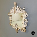 Italian antique white and golden wood wall mirror with animal decorations, 1990s