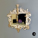 Italian antique white and golden wood wall mirror with animal decorations, 1990s