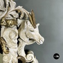 Italian antique white and golden wood wall mirror with animal decorations, 1990s