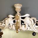 Italian antique white and golden wood wall mirror with animal decorations, 1990s