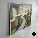 Italian modern urban landscape airbrush painting by Alvise Besutti, 1980s