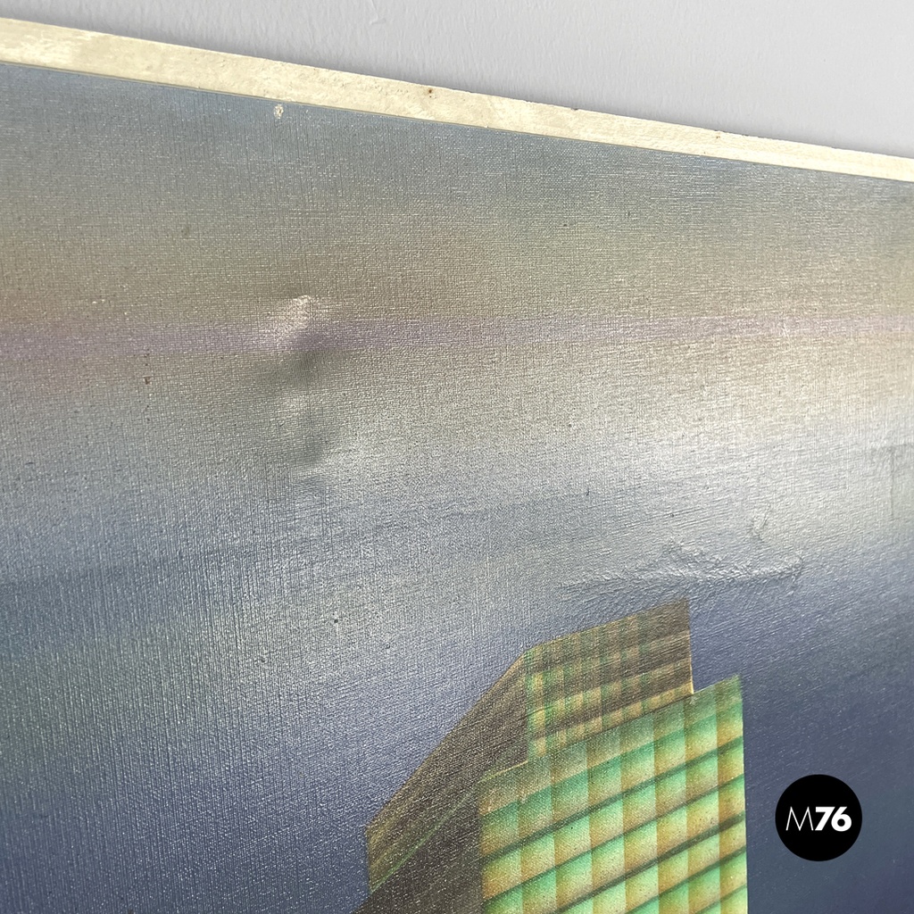 Italian modern urban landscape airbrush painting by Alvise Besutti, 1980s