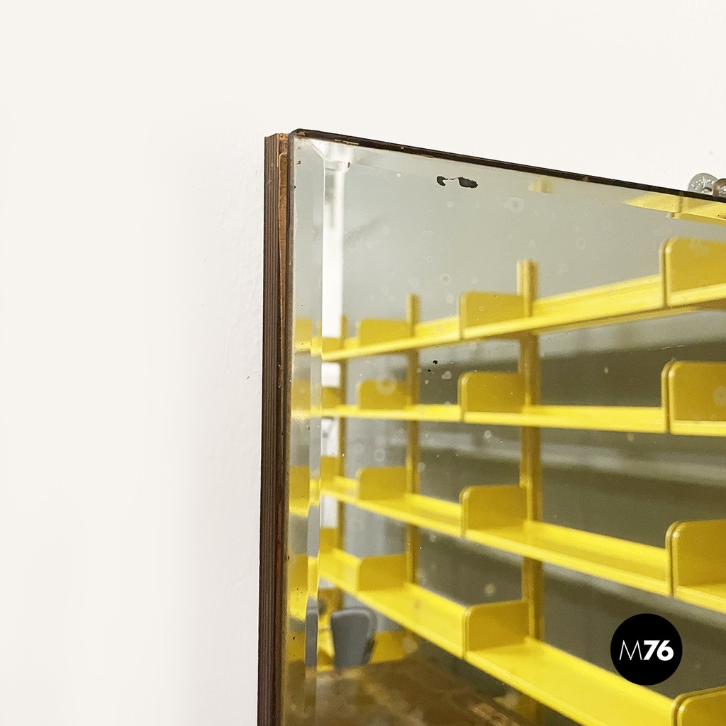 Italian mid-century rectangular wall mirror in wood and burnished brass, 1960s