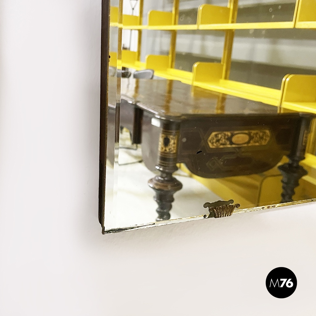 Italian mid-century rectangular wall mirror in wood and burnished brass, 1960s