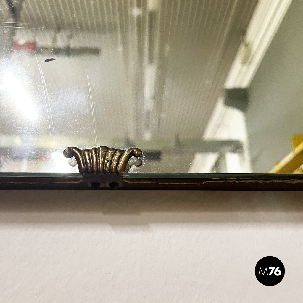 Italian mid-century rectangular wall mirror in wood and burnished brass, 1960s