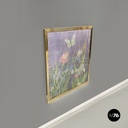 Italian liberty canvas painting with flowers and butterfly in metal frame, 1970s