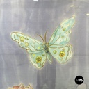 Italian liberty canvas painting with flowers and butterfly in metal frame, 1970s