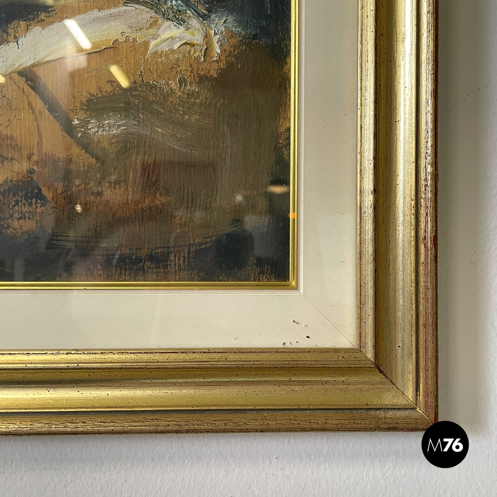 Italian mid-century modern abstract portrait painting with golden frame, 1960s