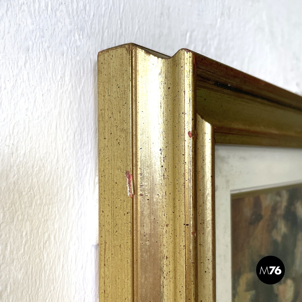 Italian mid-century modern abstract portrait painting with golden frame, 1960s