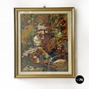 Italian mid-century modern abstract portrait painting with golden frame, 1960s
