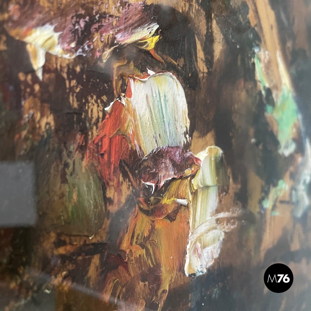 Italian mid-century modern abstract portrait painting with golden frame, 1960s