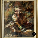 Italian mid-century modern abstract portrait painting with golden frame, 1960s