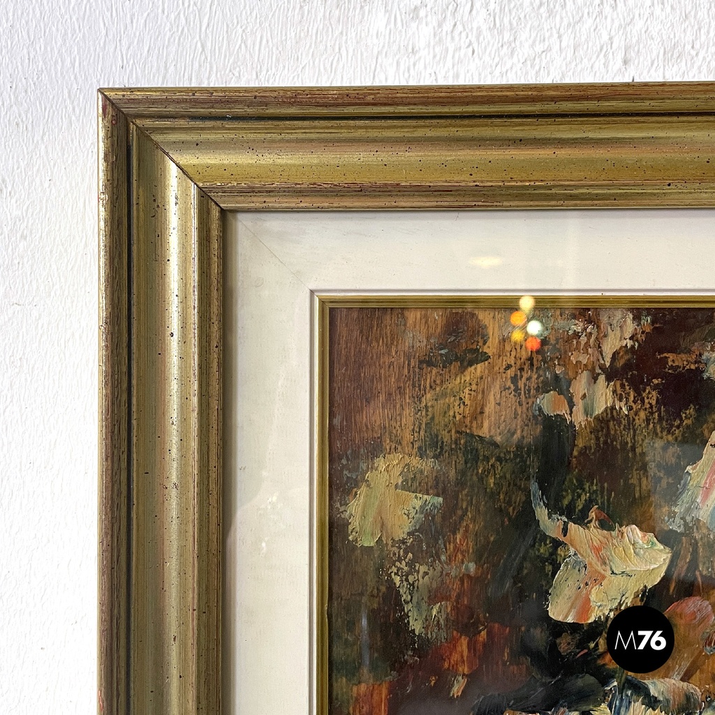 Italian mid-century modern abstract portrait painting with golden frame, 1960s