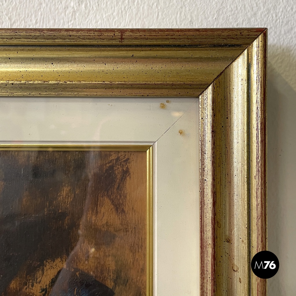 Italian mid-century modern abstract portrait painting with golden frame, 1960s