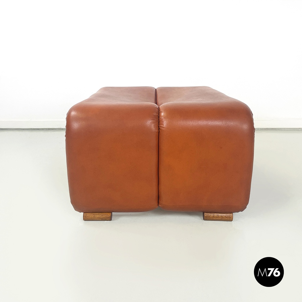 Italian modern brown leather Coronado poufs by Afra Tobia Scarpa for B&B, 1970s