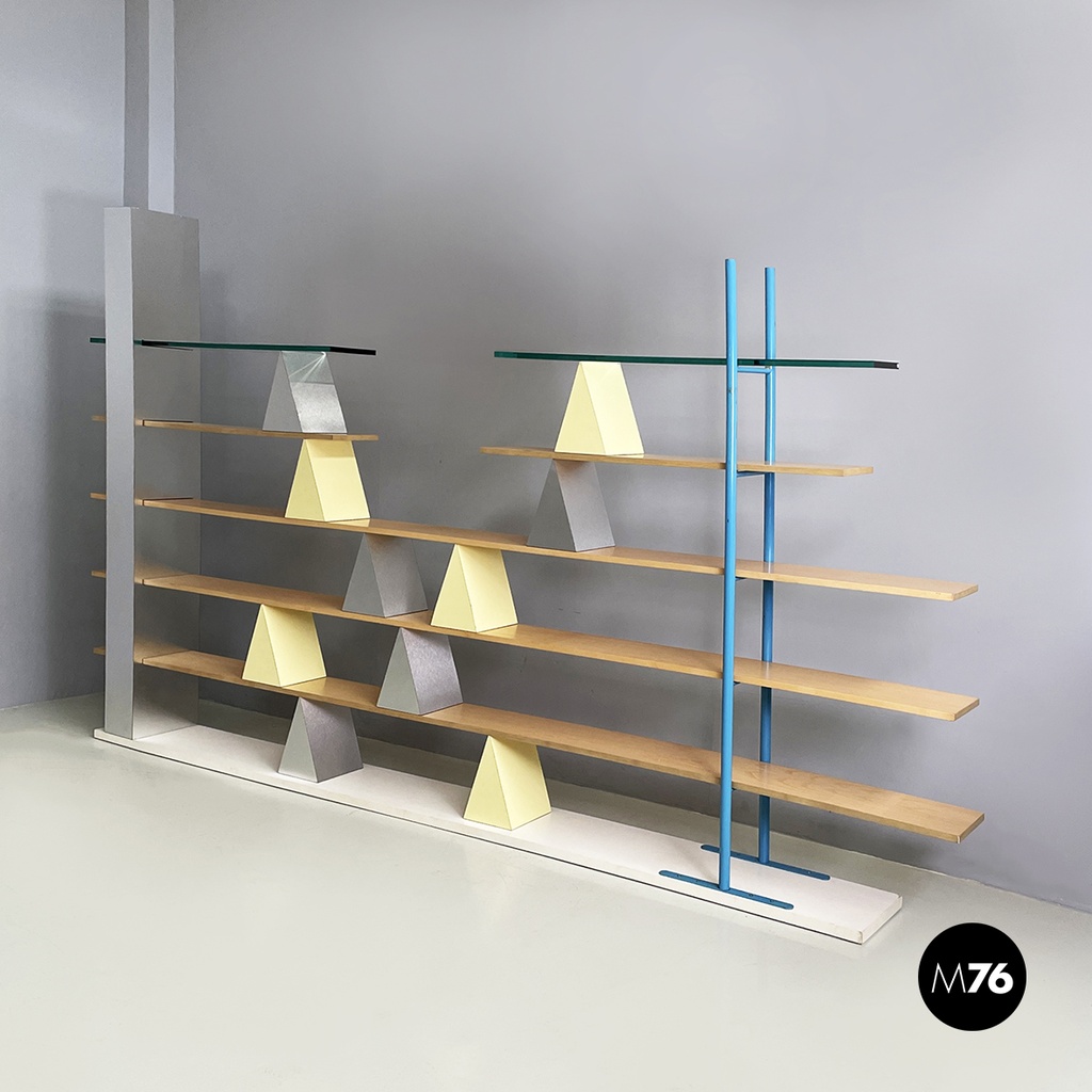 Italian modern Glass, wood metal Bookcase Gritti by Andrea Branzi Memphis, 2000s