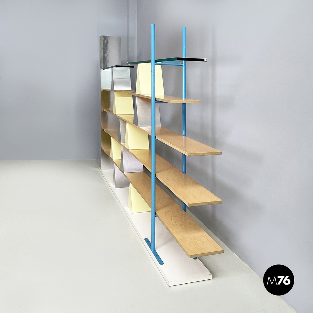 Italian modern Glass, wood metal Bookcase Gritti by Andrea Branzi Memphis, 2000s
