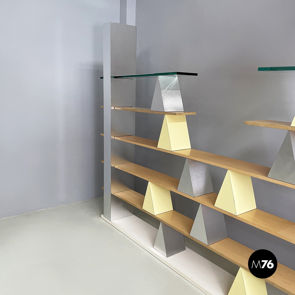 Italian modern Glass, wood metal Bookcase Gritti by Andrea Branzi Memphis, 2000s
