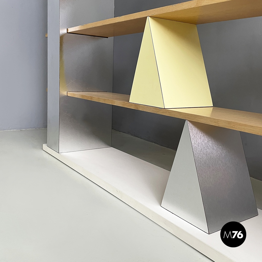 Italian modern Glass, wood metal Bookcase Gritti by Andrea Branzi Memphis, 2000s