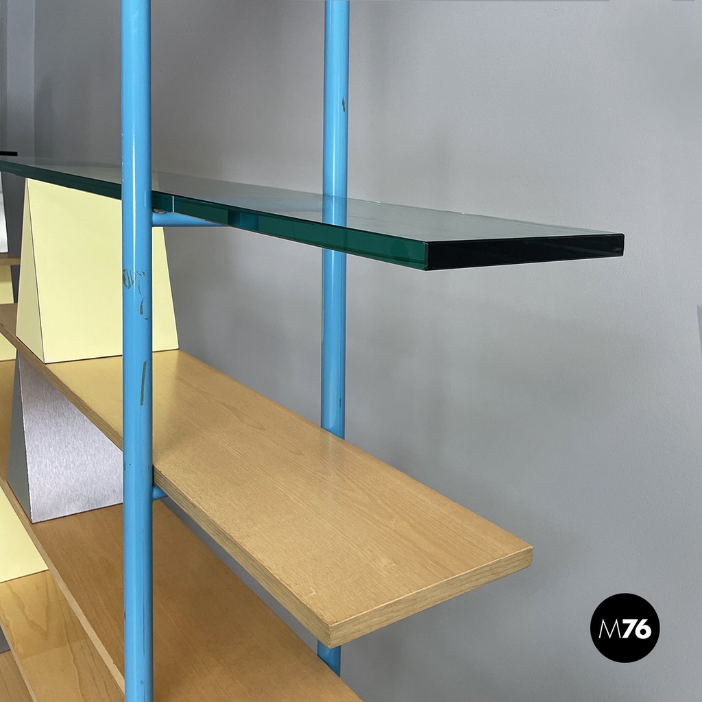 Italian modern Glass, wood metal Bookcase Gritti by Andrea Branzi Memphis, 2000s
