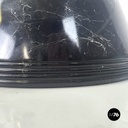 Italian modern round coffe table in glass with black marble conical base, 1980s