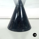 Italian modern round coffe table in glass with black marble conical base, 1980s