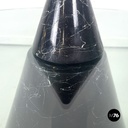 Italian modern round coffe table in glass with black marble conical base, 1980s