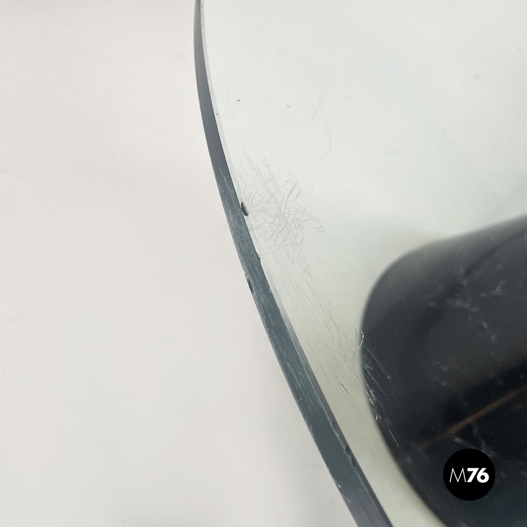 Italian modern round coffe table in glass with black marble conical base, 1980s