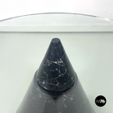 Italian modern round coffe table in glass with black marble conical base, 1980s