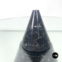 Italian modern round coffe table in glass with black marble conical base, 1980s