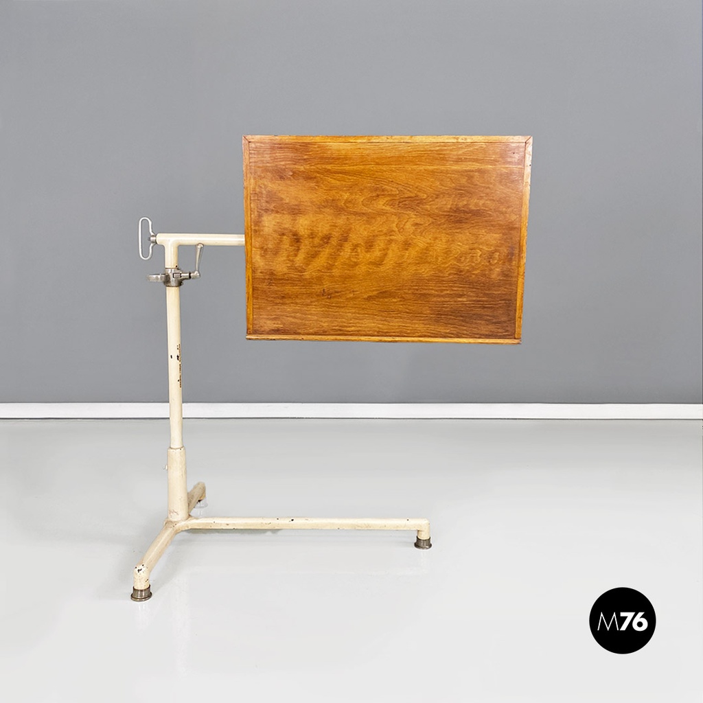 Industrial mid-century adjustable work table in iron and wood, 1960s