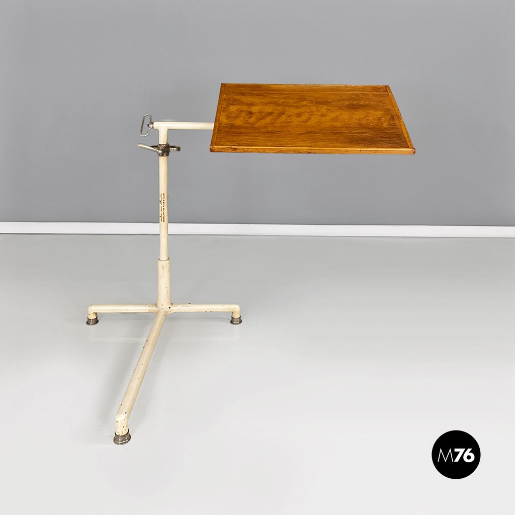 Industrial mid-century adjustable work table in iron and wood, 1960s