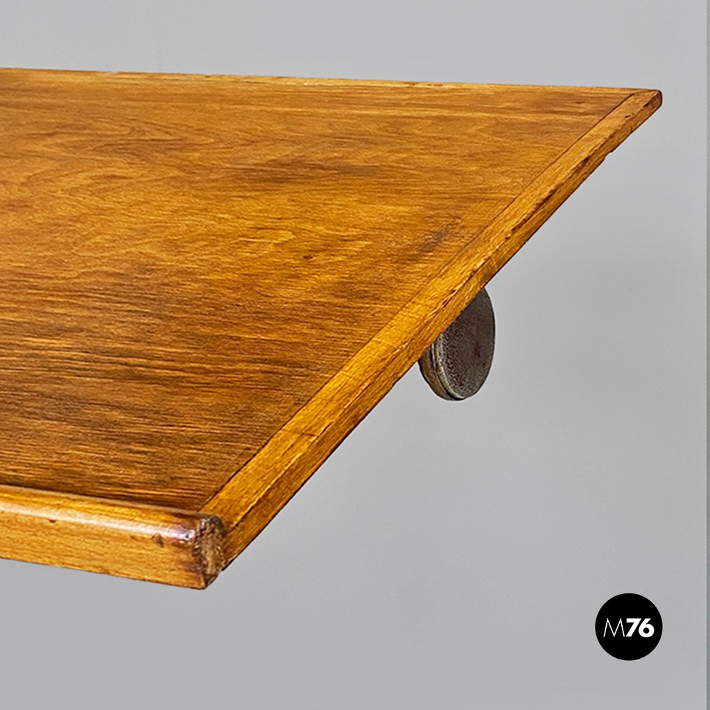Industrial mid-century adjustable work table in iron and wood, 1960s