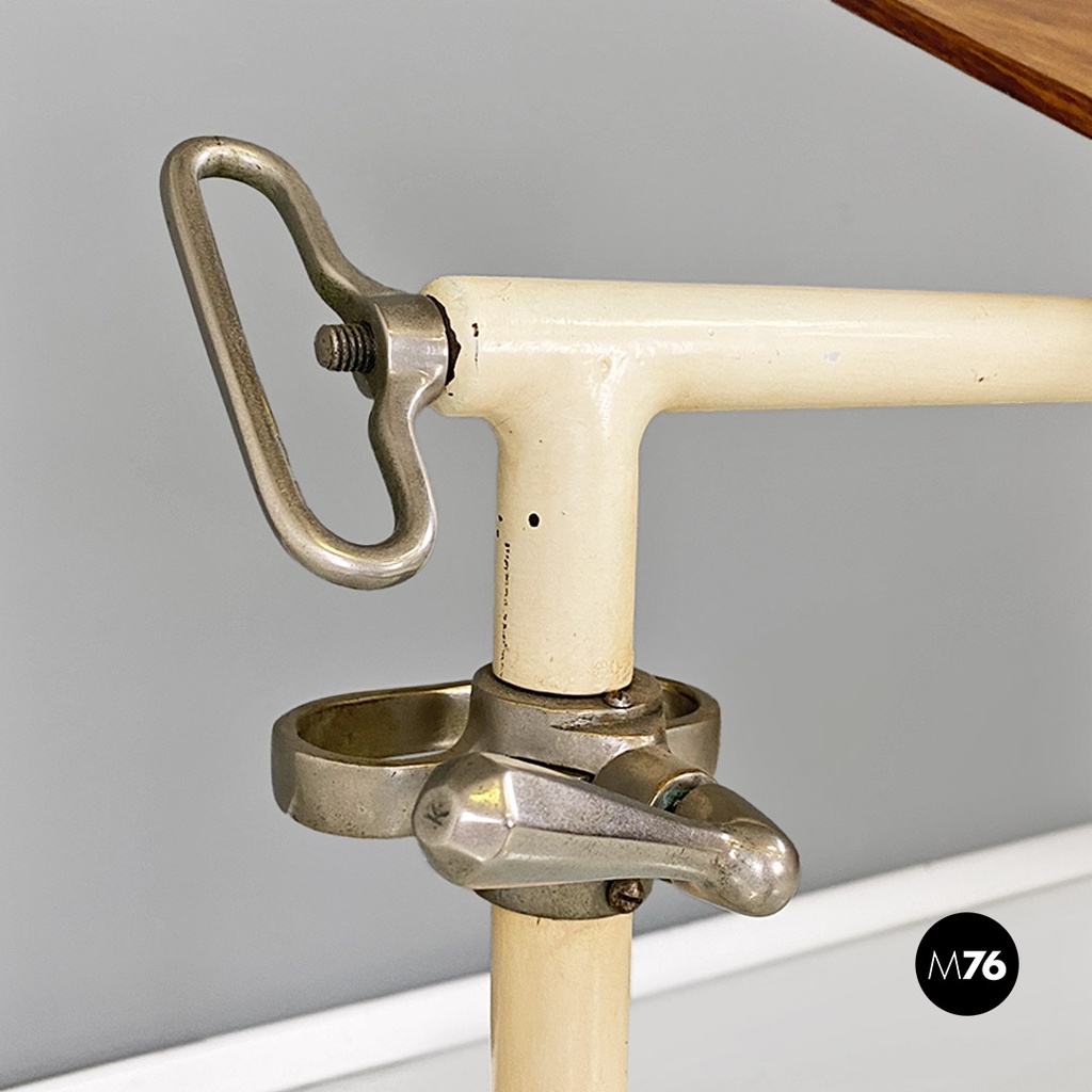 Industrial mid-century adjustable work table in iron and wood, 1960s