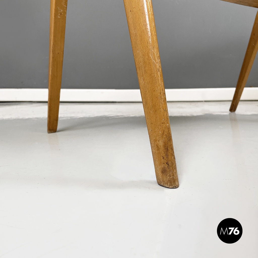 Italian mid-century modern coffee table in wood and decorated glass, 1950s