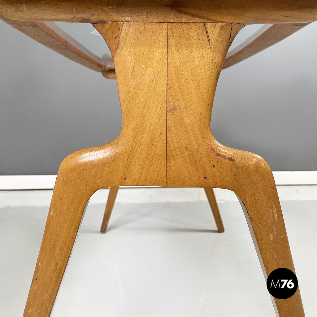 Italian mid-century modern coffee table in wood and decorated glass, 1950s