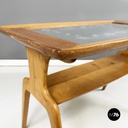 Italian mid-century modern coffee table in wood and decorated glass, 1950s