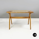 Italian mid-century modern coffee table in wood and decorated glass, 1950s