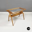 Italian mid-century modern coffee table in wood and decorated glass, 1950s
