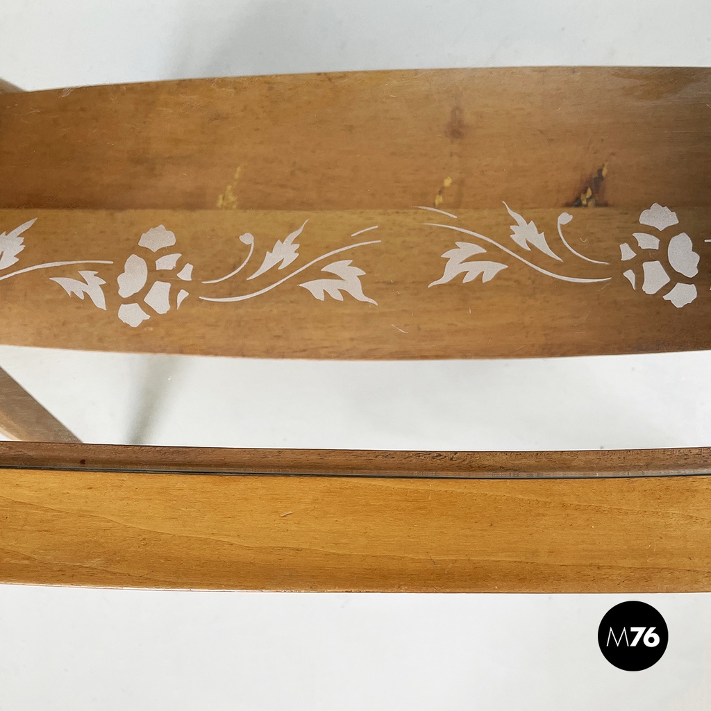 Italian mid-century modern coffee table in wood and decorated glass, 1950s