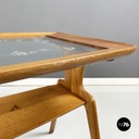 Italian mid-century modern coffee table in wood and decorated glass, 1950s