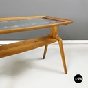 Italian mid-century modern coffee table in wood and decorated glass, 1950s