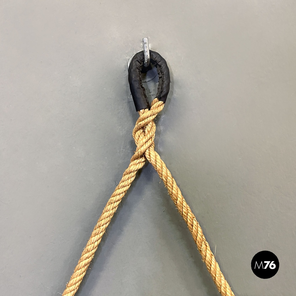 Italian mid-century modern hexagonal wooden wall mirror with rope, 1960s