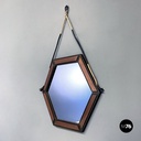 Italian mid-century modern hexagonal wooden wall mirror with rope, 1960s