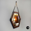 Italian mid-century modern hexagonal wooden wall mirror with rope, 1960s