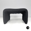 Italian modern black teddy fabric pouf, 1970s