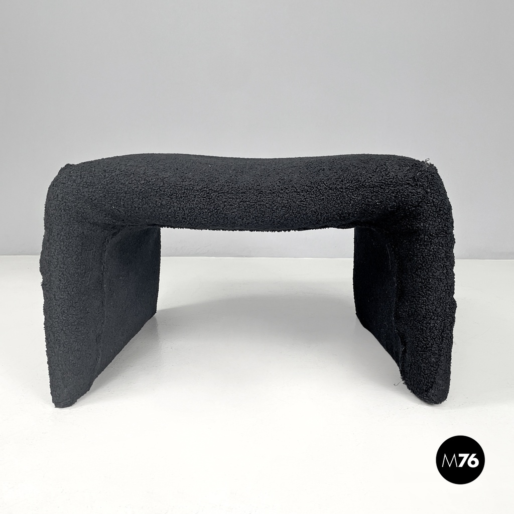 Italian modern black teddy fabric pouf, 1970s
